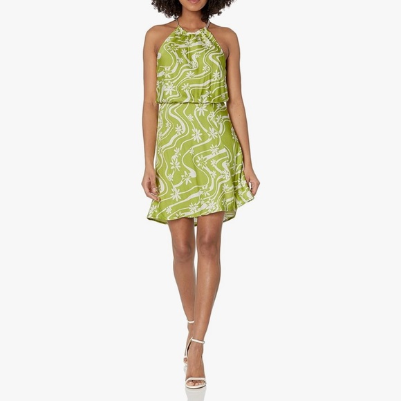 ASTR the label Women's Quinta Dress Celery Green Floral Halter Necklace Small - Picture 1 of 12
